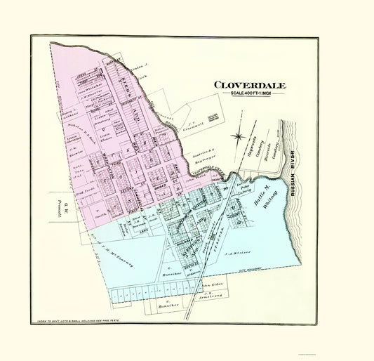 Historic City Map - Cloverdale California - Thompson 1877 - 23 x 23.85 - Vintage Wall Art