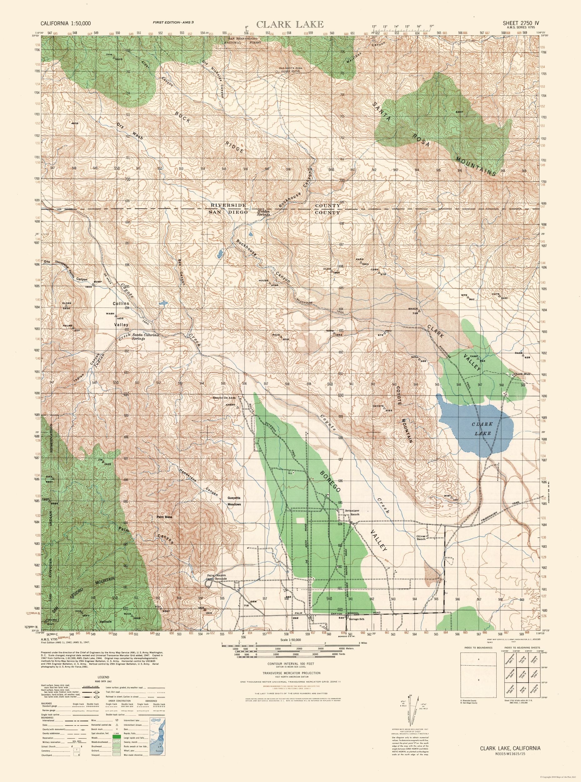 Topographical Map - Clark Lake Sheet - US Army 1942 - 23 x 30.92 - Vin ...