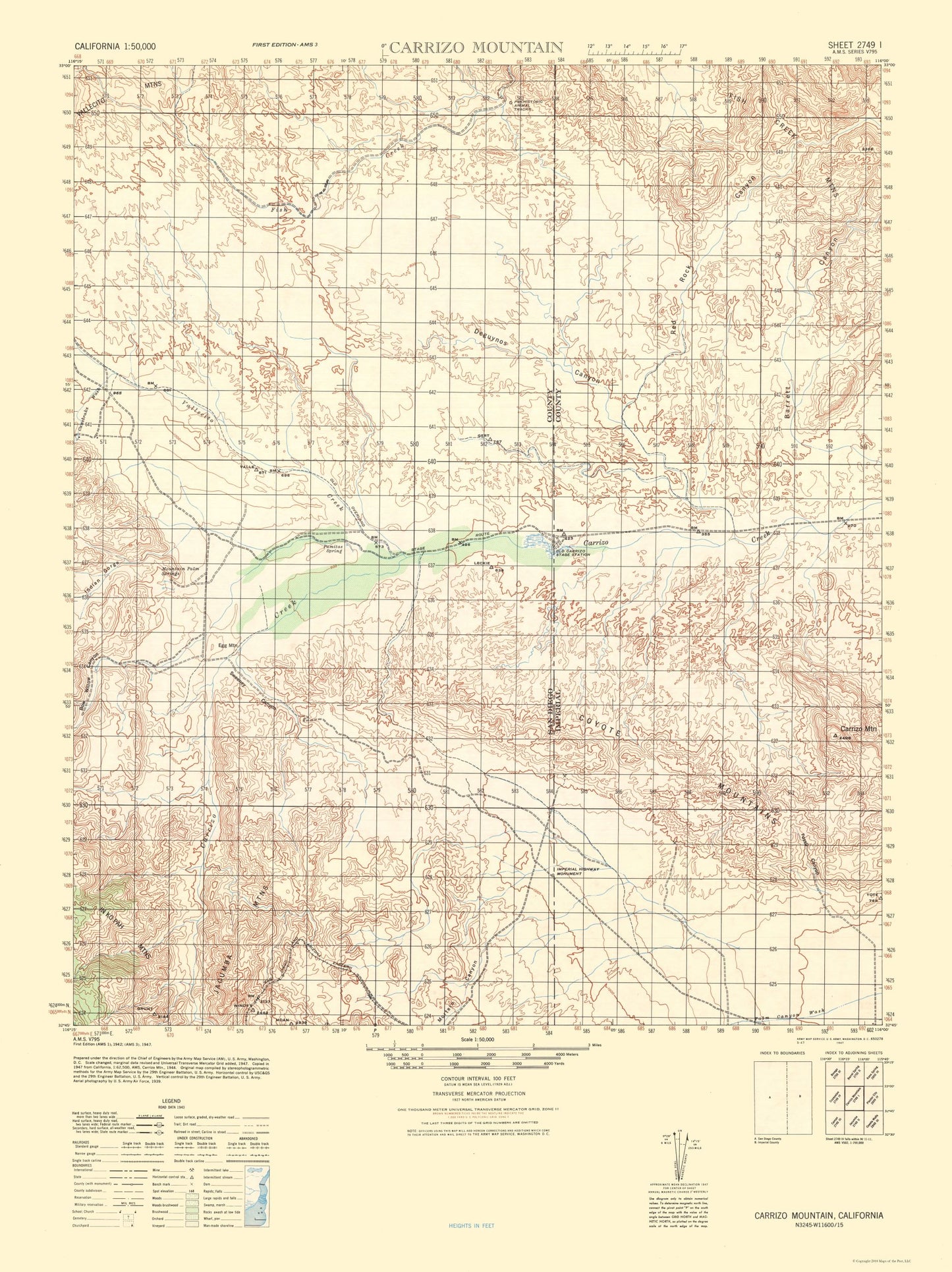 Topographical Map - Carrizo Mountain Sheet - US Army 1942 - 23 x 30.73 - Vintage Wall Art