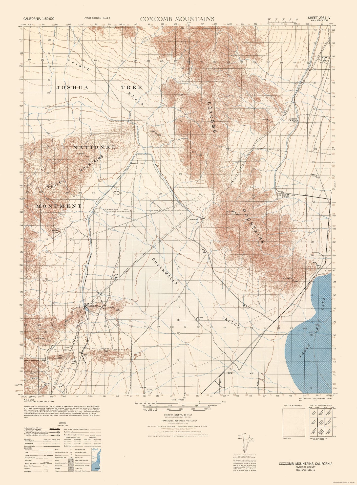 Topographical Map - Coxcomb Mountains Sheet - US Army 1944 - 23 x 31.23 - Vintage Wall Art