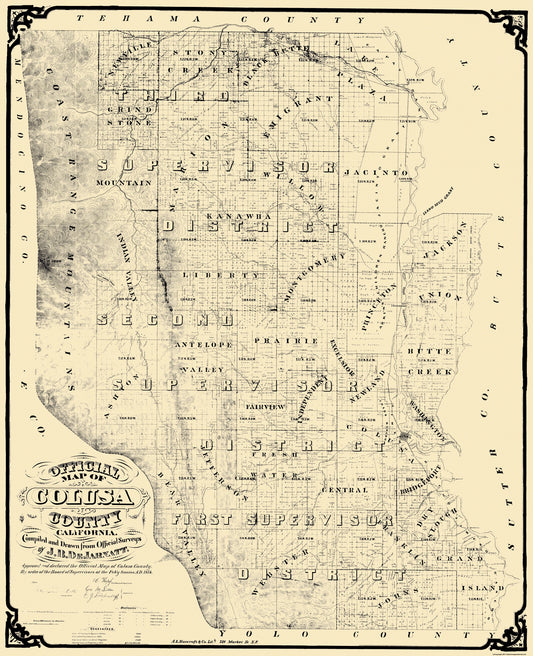 Historic County Map - Colusa County California - DeJarnett 1874 - 23 x 28.31 - Vintage Wall Art