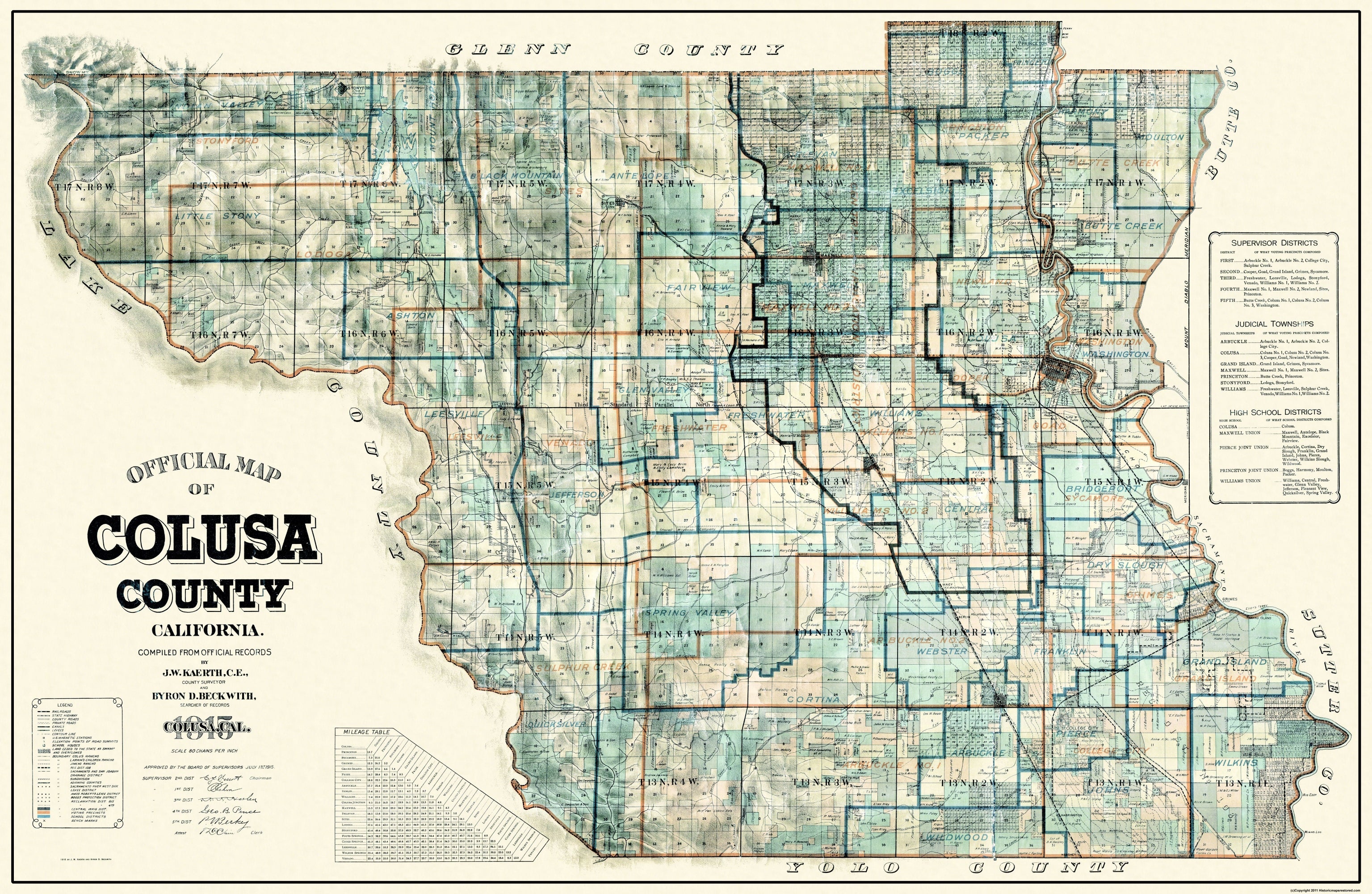 Historic County Map - Colusa County California - Kaerth 1915 - 35.31 x ...