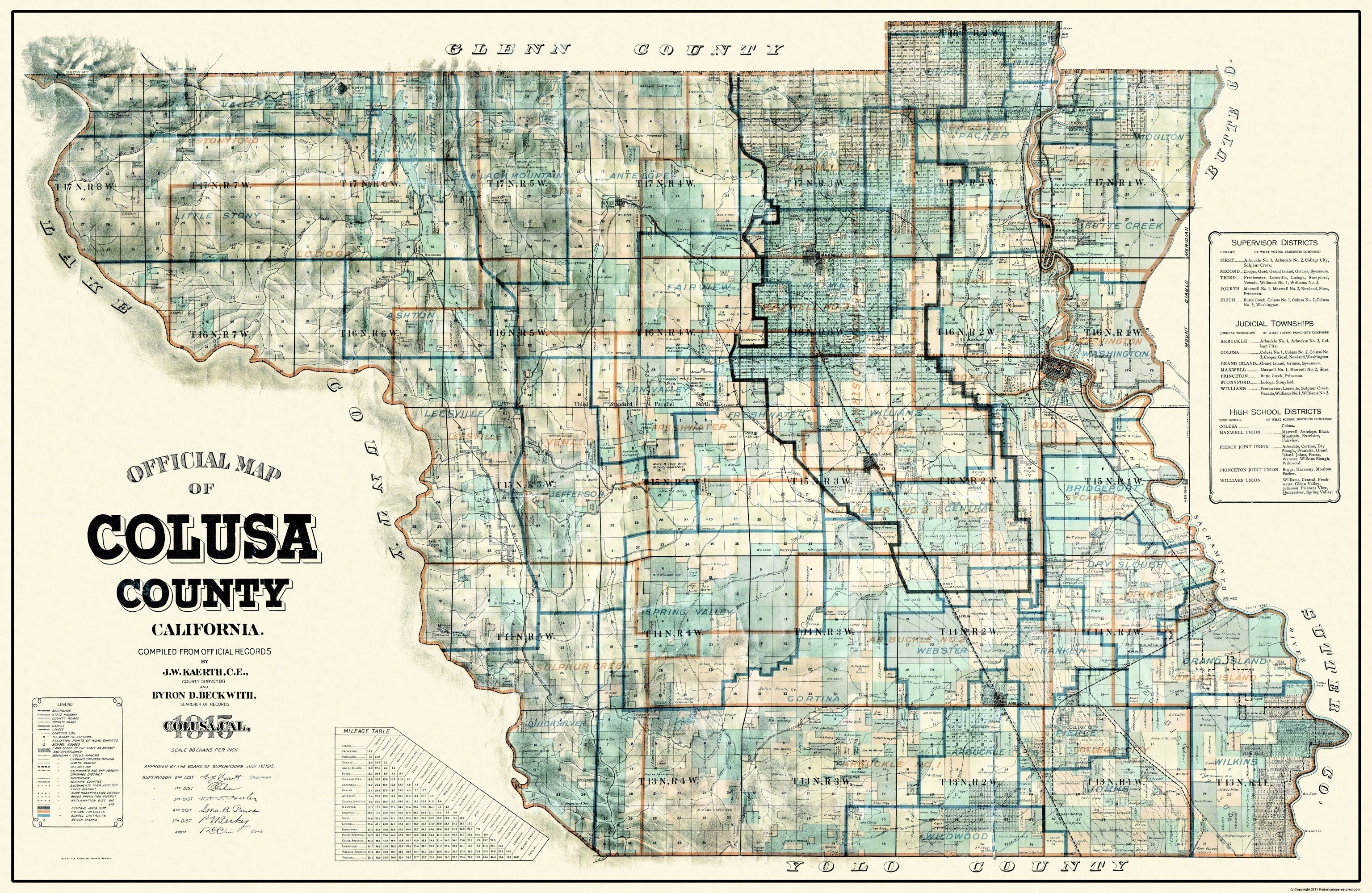 Colusa Historic County Map - Colusa County California - Kaerth 1915 - 35.31 x ...