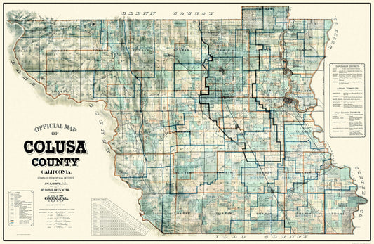 Historic County Map - Colusa County California - Kaerth 1915 - 35.31 x 23 - Vintage Wall Art