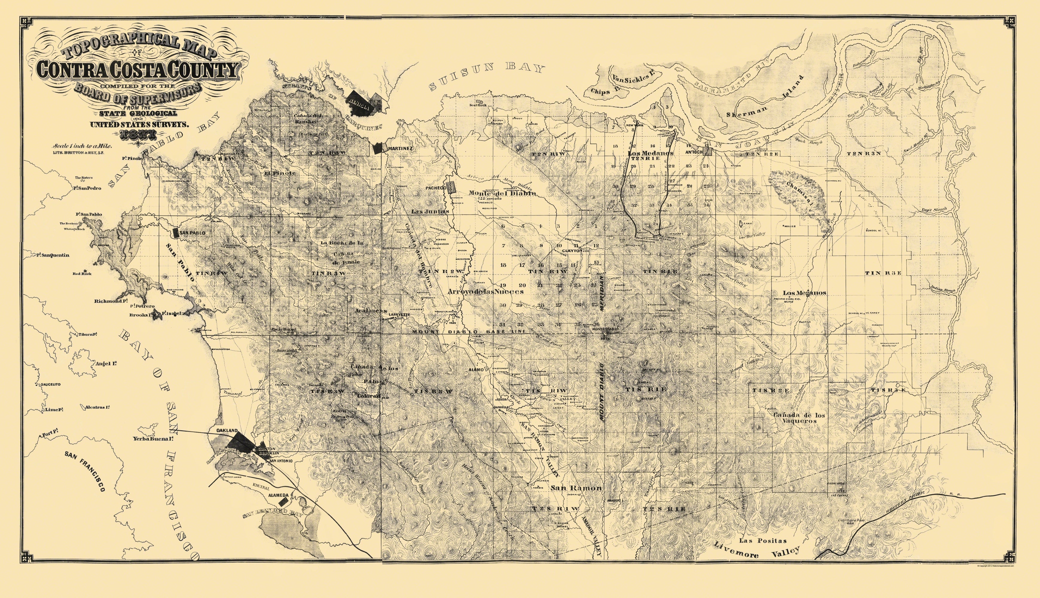 Topographical Map - Contra Costa California - USGS 1871 - Vintage Wall ...