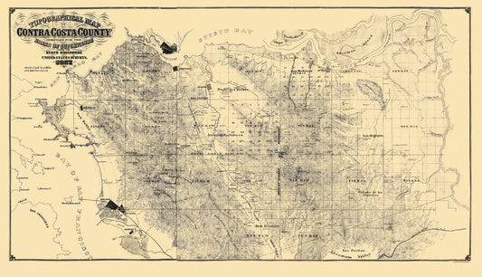 Topographical Map - Contra Costa California - USGS 1871 - 29.56 x 17 - Vintage Wall Art