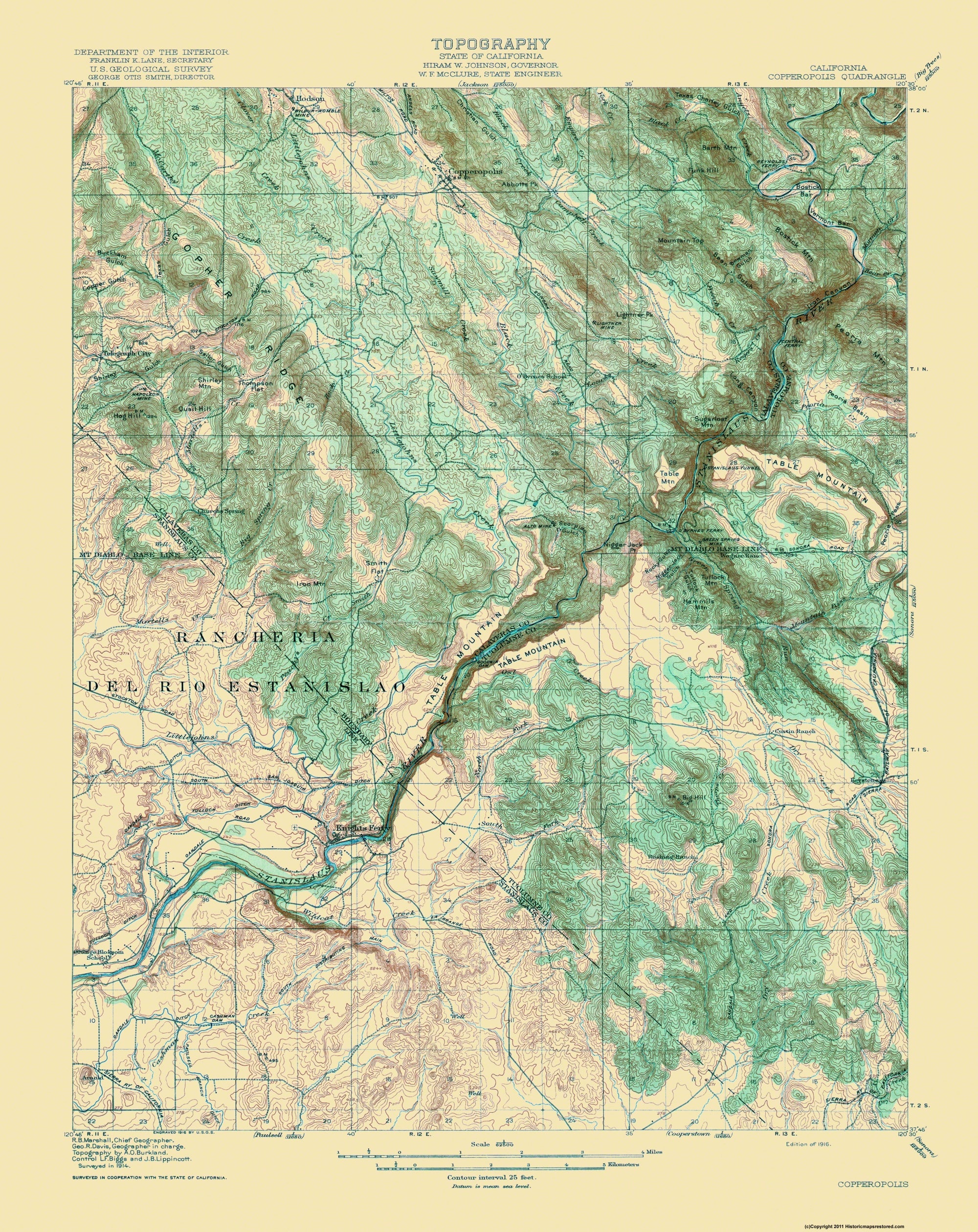 Copperopolis Map Topographical Map - Copperopolis California Quad - USGS 1916 - Vintage ...