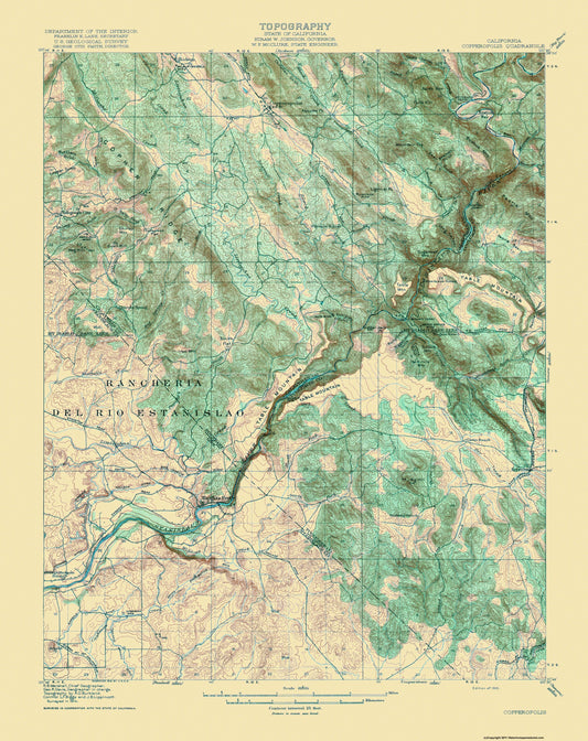 Topographical Map - Copperopolis California Quad - USGS 1916 - 23 x 28.98 - Vintage Wall Art