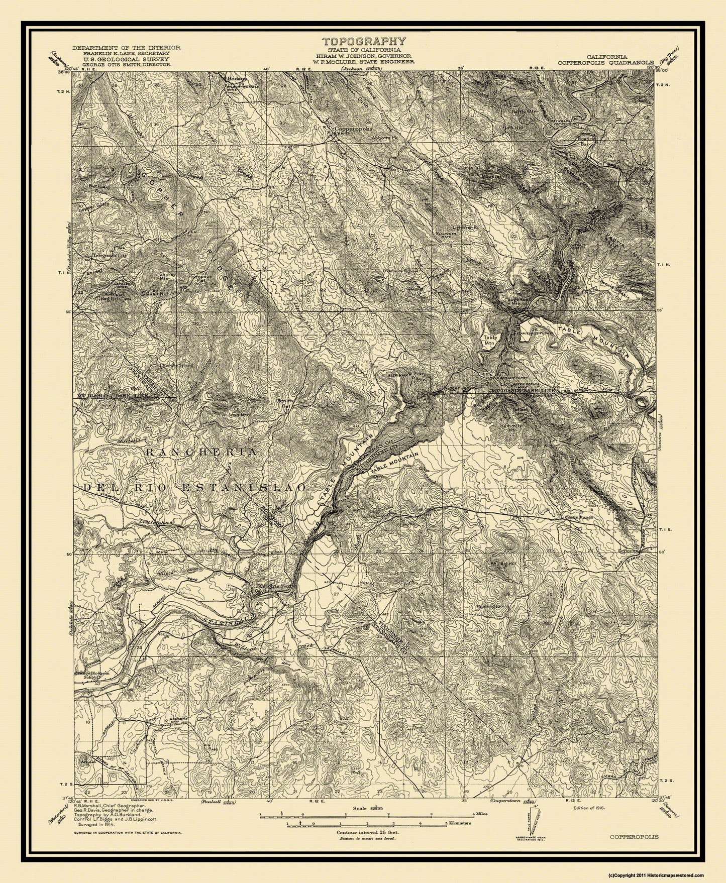 Topographical Map - Copperopolis California Quad - USGS 1916 - 23 x 28 - Vintage Wall Art