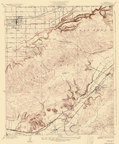 Topographical Map - Covina California Quad - USGS 1927 - 23 x 27.88 - Vintage Wall Art