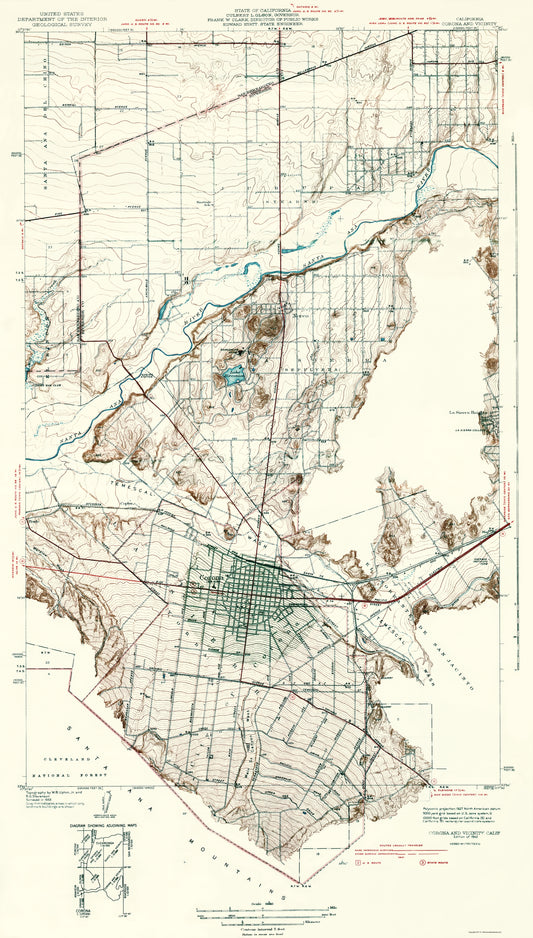 Topographical Map - Corona Vicinity California - USGS 1942 - 23 x 40.49 - Vintage Wall Art