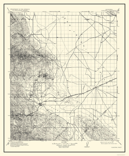 Topographical Map - Coalinga California Quad - USGS 1912 - 23 x 27.98 - Vintage Wall Art