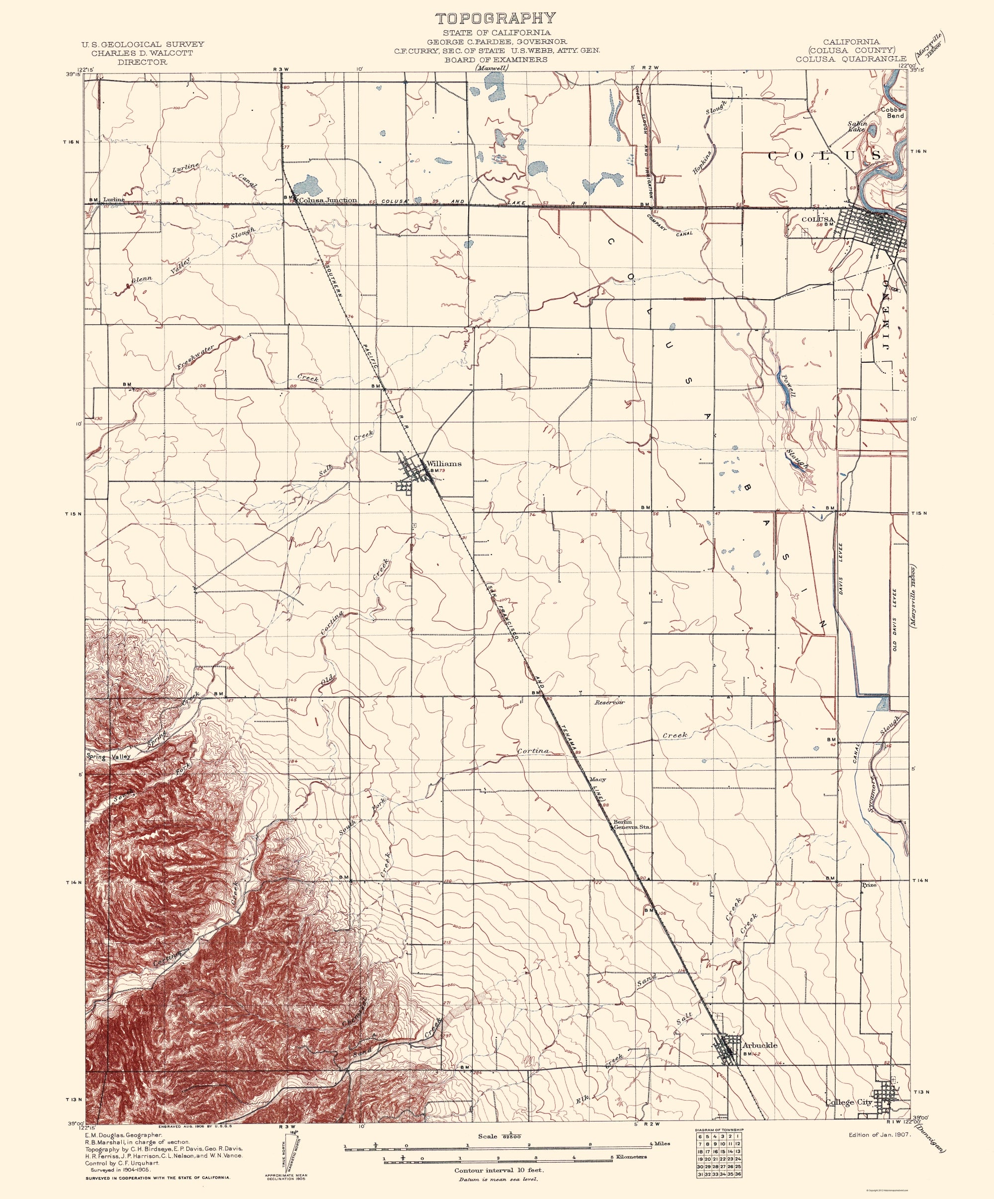 Topographical Map - Colusa California Quad - USGS 1907 - 23 x 27.75 ...