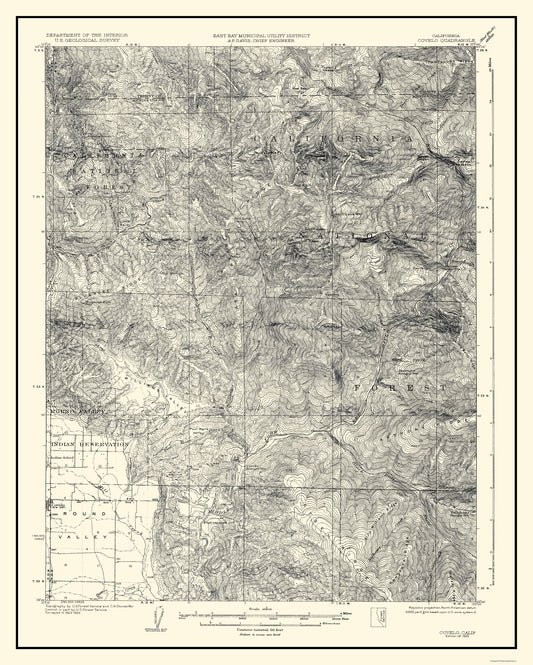 Topographical Map - Covelo California Quad - USGS 1926 - 23 x 28.68 - Vintage Wall Art