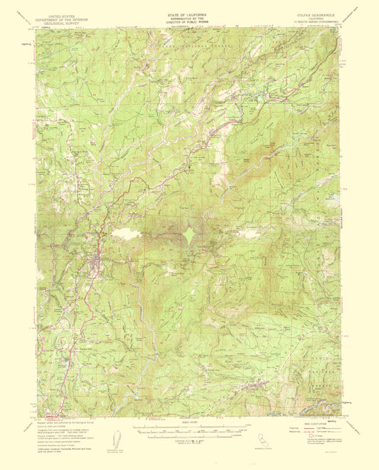 Topographical Map - Colfax California Quad - USGS 1961 - 23 x 28.49 - Vintage Wall Art