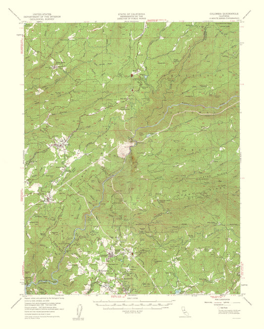 Topographical Map - Columbia California Quad - USGS 1961 - 23 x 28.70 - Vintage Wall Art