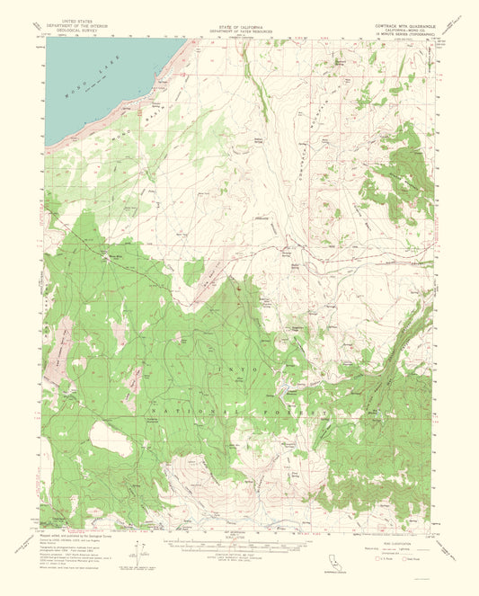 Topographical Map - Cowtrack Mountain California Quad - USGS 1964 - 23 x 28.59 - Vintage Wall Art