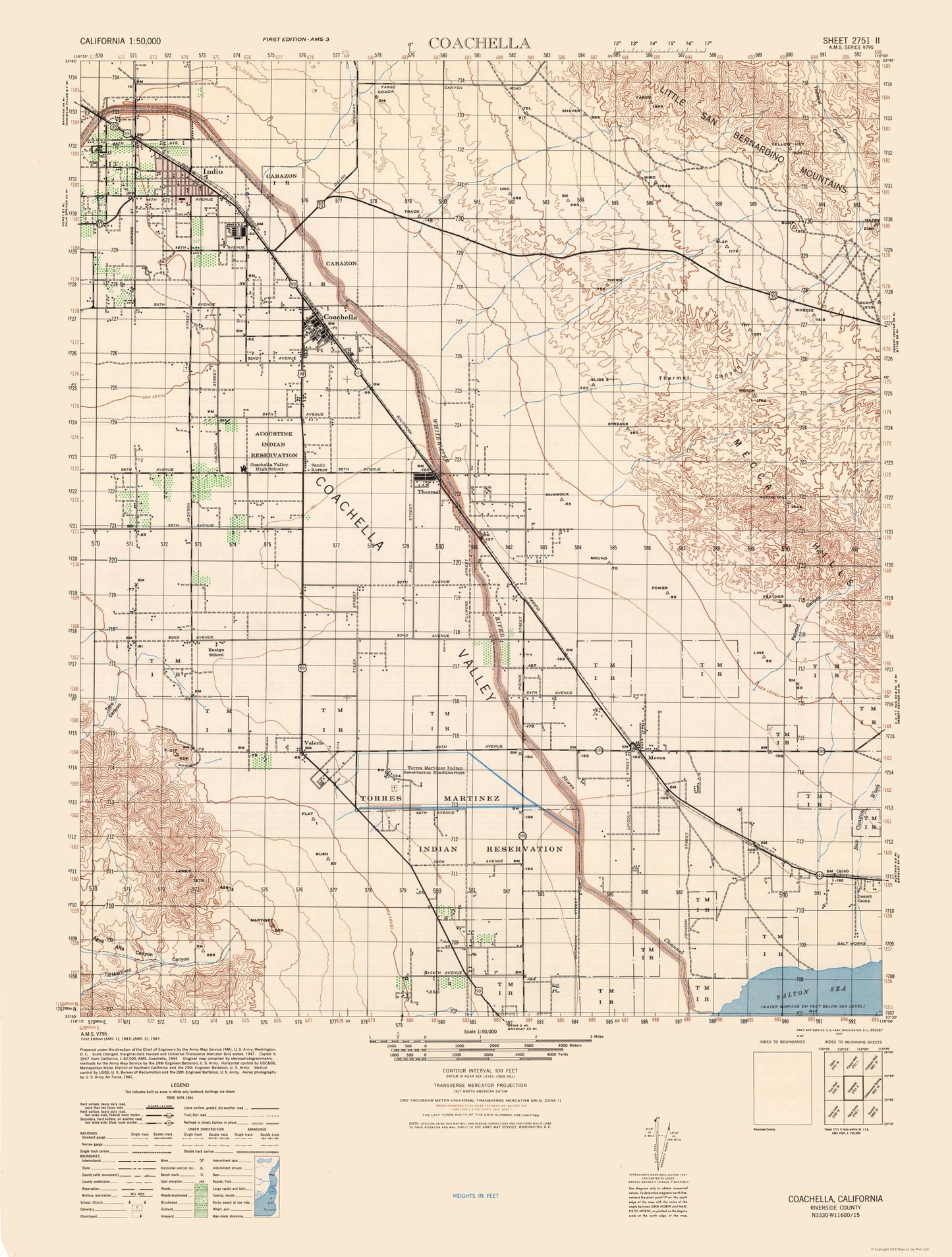 Topographical Map - Coachella Sheet - US Army 1943 - 23 x 30.38 - Vintage Wall Art