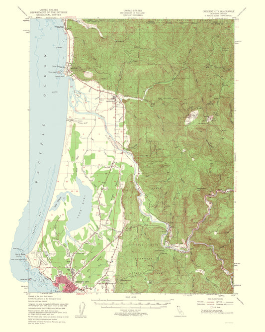 Topographical Map - Crescent City California Oregon Quad - USGS 1962 - 23 x 28.78 - Vintage Wall Art