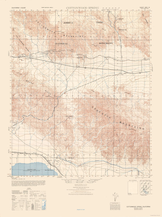 Topographical Map - Cottonwood Springs Sheet - US Army 1944 - 23 x 30.90 - Vintage Wall Art