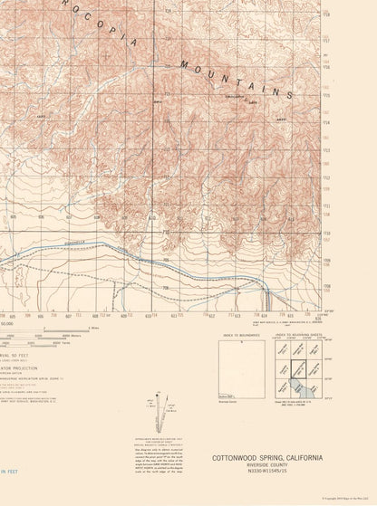 Topographical Map - Cottonwood Springs Sheet - US Army 1944 - 23 x 30.90 - Vintage Wall Art