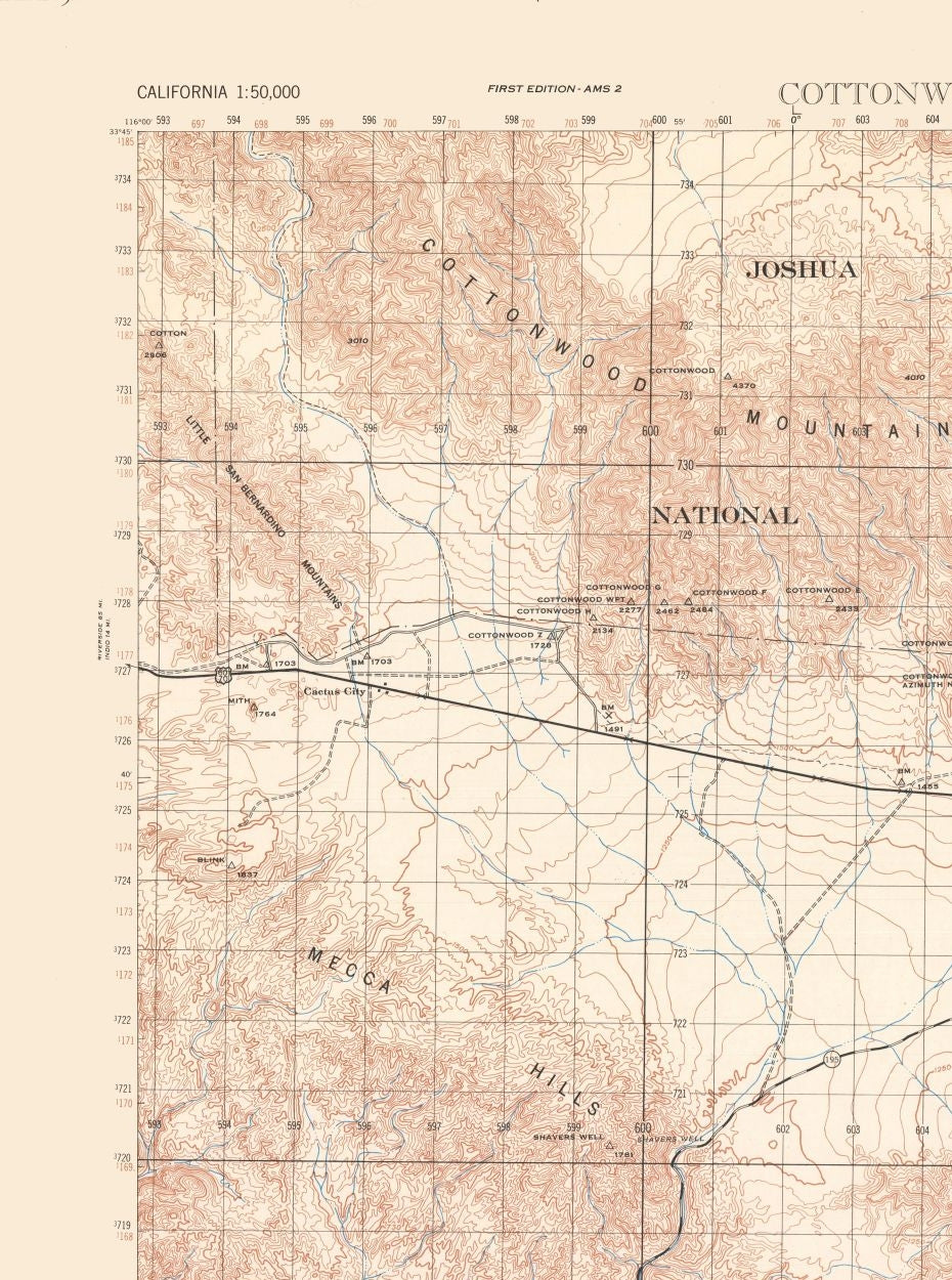 Topographical Map - Cottonwood Springs Sheet - US Army 1944 - 23 x 30.90 - Vintage Wall Art