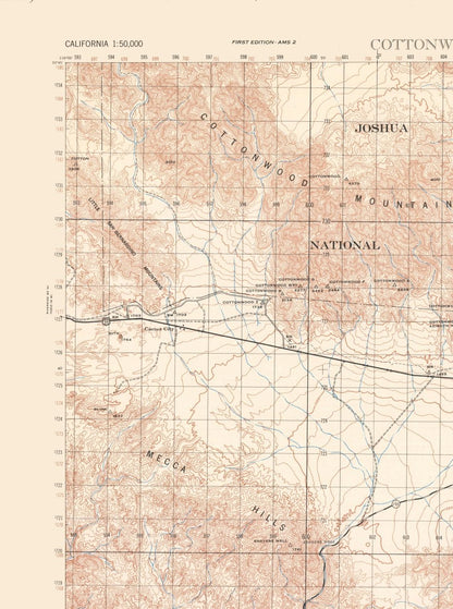 Topographical Map - Cottonwood Springs Sheet - US Army 1944 - 23 x 30.90 - Vintage Wall Art