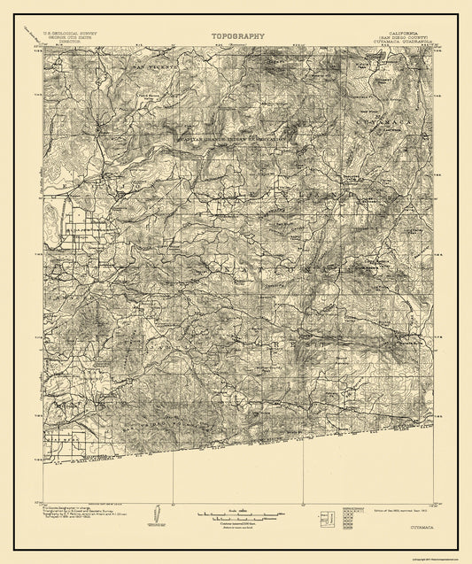 Topographical Map - Cuyamaca California Quad - USGS 1903 - 23 x 27.5 - Vintage Wall Art