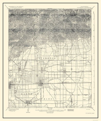 Topographical Map - Cucamonga California Quad - USGS 1932 - 23 x 27.41 - Vintage Wall Art