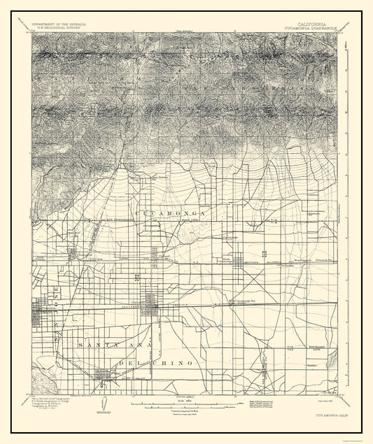 Topographical Map - Cucamonga California Quad - USGS 1932 - 23 x 27.41 - Vintage Wall Art