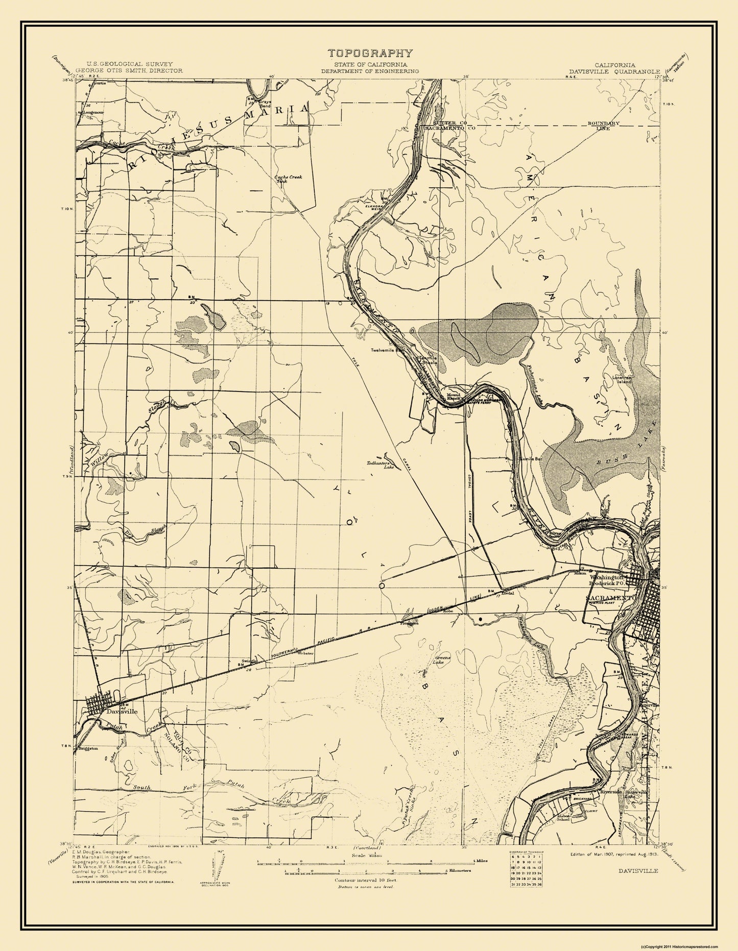 Topographical Map - Davisville California Quad - USGS 1907 - 23 x 29.65 - Vintage Wall Art