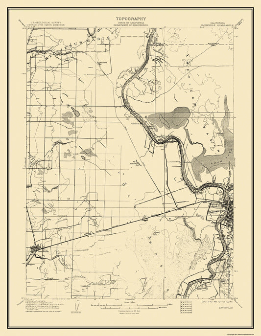 Topographical Map - Davisville California Quad - USGS 1907 - 23 x 29.65 - Vintage Wall Art