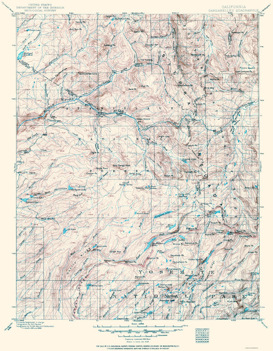 Topographical Map - Dardanelles California Quad - USGS 1896 - 23 x 29.49 - Vintage Wall Art