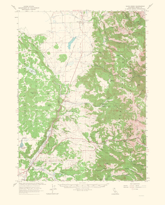 Topographical Map - Davis Creek California Quad - USGS 1964 - 23 x 28.64 - Vintage Wall Art