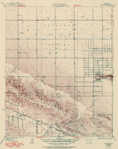 Topographical Map - Del Sur California Quad - USGS 1937 - 23 x 28.84 - Vintage Wall Art