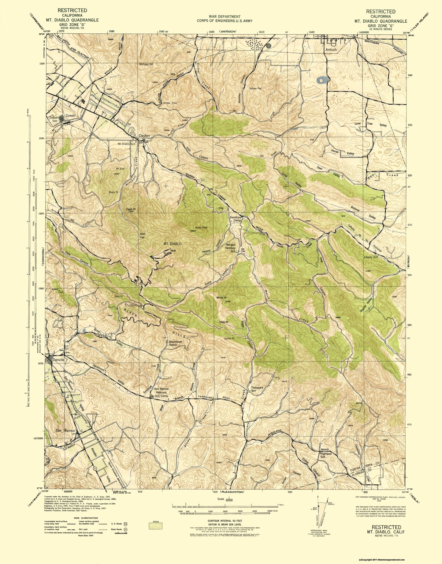 Topographical Map - Mt Diablo California Quad - USGS 1943 - 23 x 29.31 - Vintage Wall Art