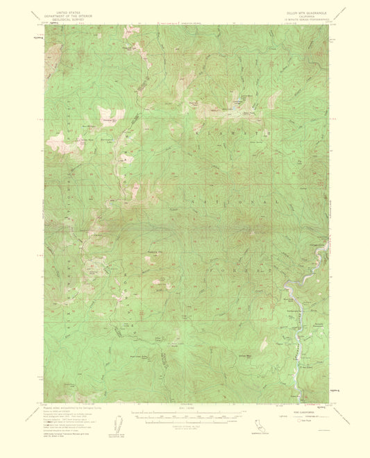 Topographical Map - Dillon Mountain California Quad - USGS 1963 - 23 x 28.50 - Vintage Wall Art