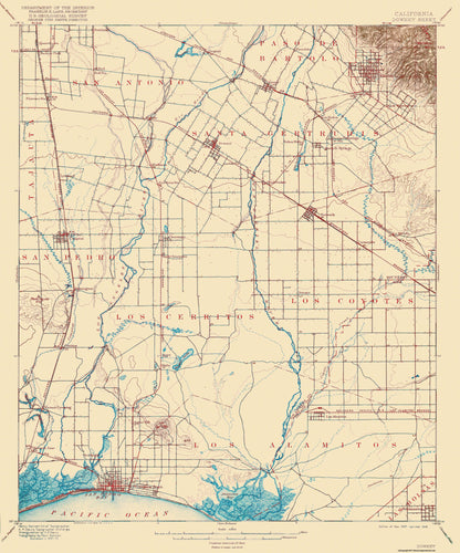 Topographical Map - Downey California Sheet - USGS 1902 - 23 x 27.63 - Vintage Wall Art