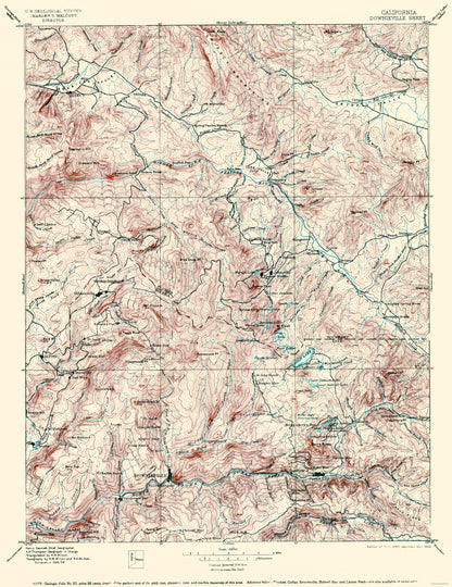 Topographical Map - Downieville California Quad - USGS 1897 - 23 x 29.88 - Vintage Wall Art