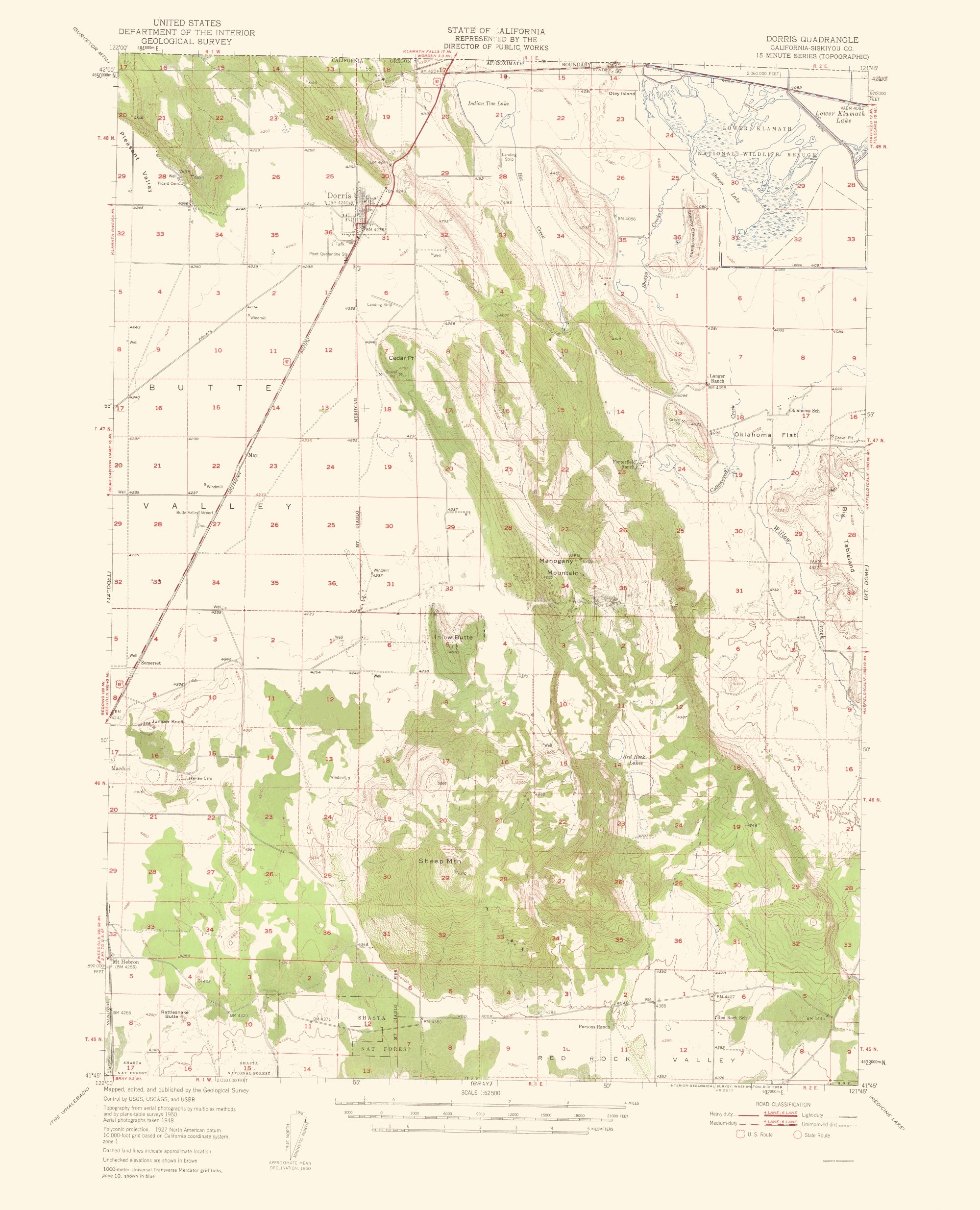 Dorris Ranch Path Map Topographical Map - Dorris California Quad - USGS 1950 - Vintage Wall ...