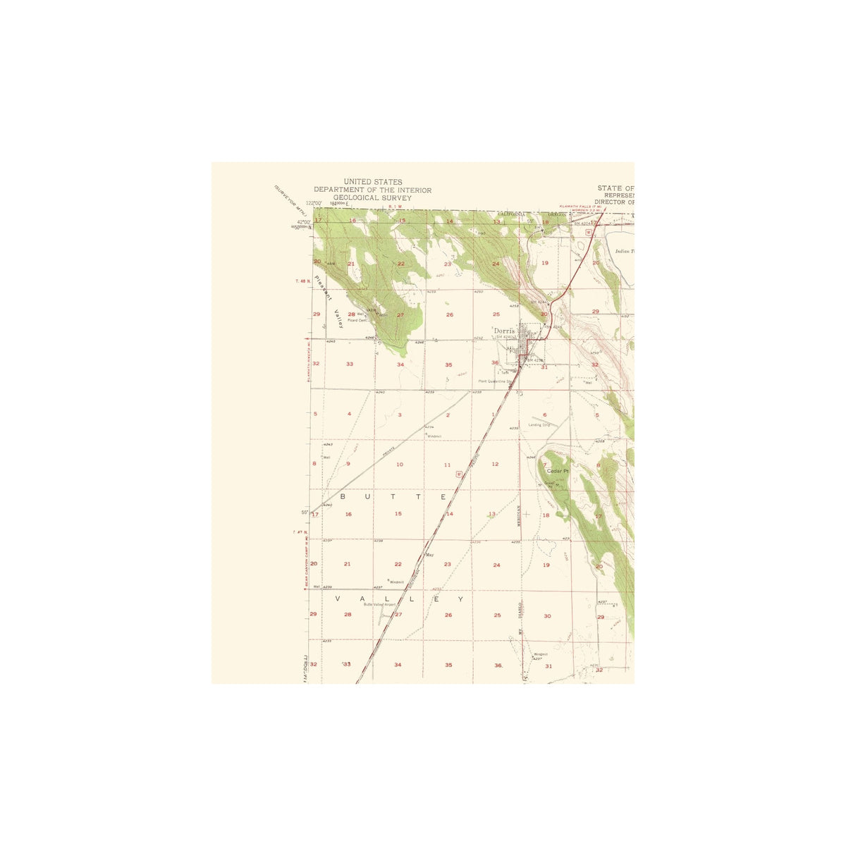 Dorris Ranch Path Map Topographical Map - Dorris California Quad - USGS 1950 - 23 x 28.39 ...