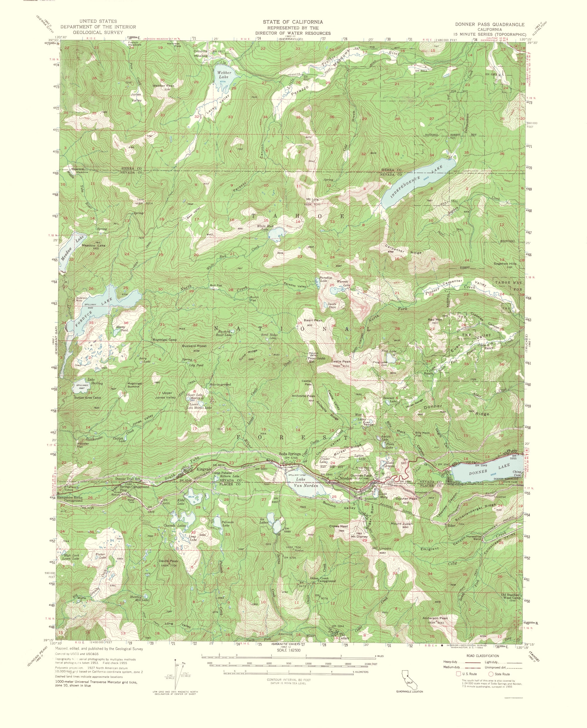 Topographical Map Donner Pass California Quad Usgs 1964 23 X 28 Maps Of The Past 1155