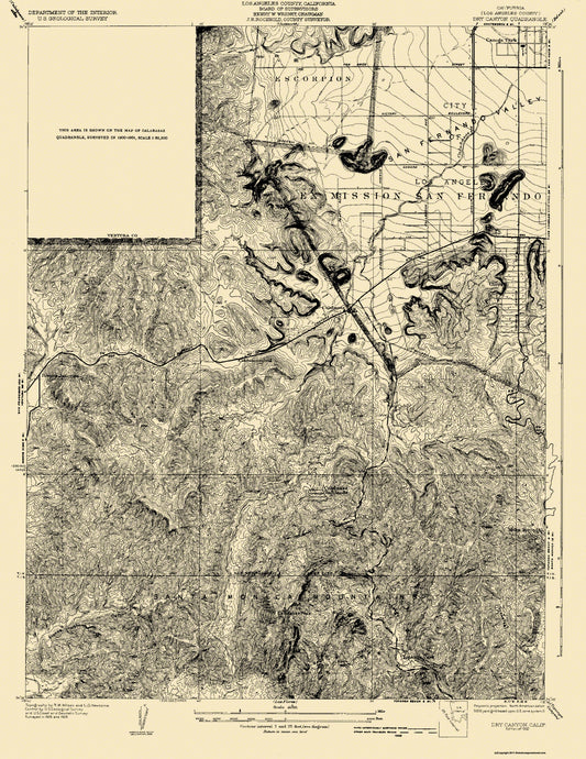 Topographical Map - Dry Canyon California Quad - USGS 1932 - 23 x 29.77 - Vintage Wall Art