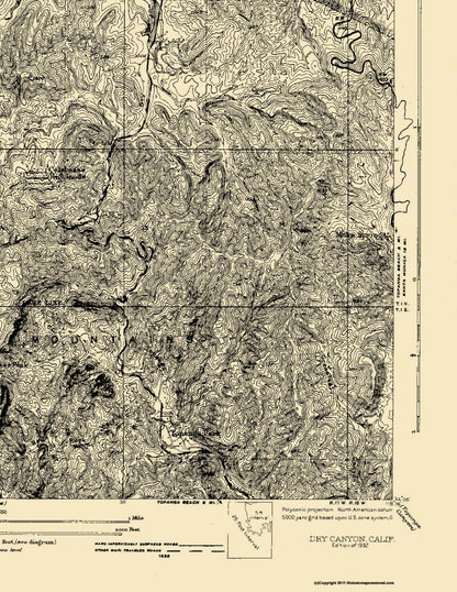 Topographical Map - Dry Canyon California Quad - USGS 1932 - 23 x 29.77 - Vintage Wall Art