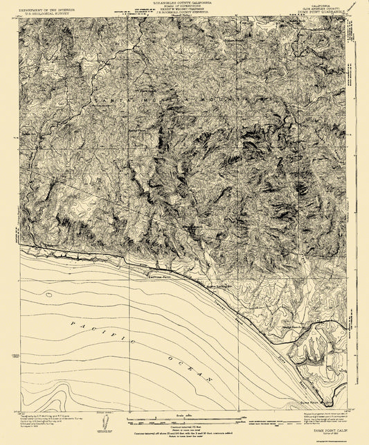 Topographical Map - Dume Point California Quad - USGS 1932 - 23 x 27.71 - Vintage Wall Art