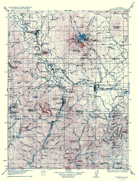 Topographical Map - Dunsmuir California Quad - USGS 1935 - 23 x 30.37 - Vintage Wall Art