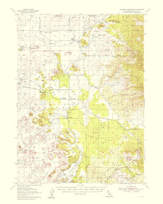 Topographical Map - Dwinnel Reservoir California Quad - USGS 1957 - 23 x 28.81 - Vintage Wall Art