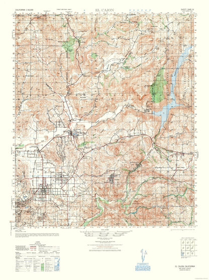 Topographical Map - El Cajon Sheet - US Army 1948 - 23 x 30.83 - Vintage Wall Art