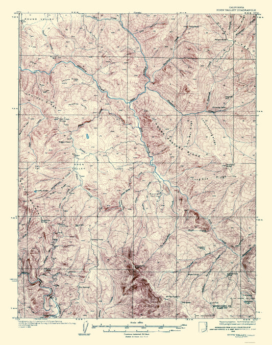 Topographical Map - Eden Valley California Quad - USGS 1928 - 23 x 29.15 - Vintage Wall Art