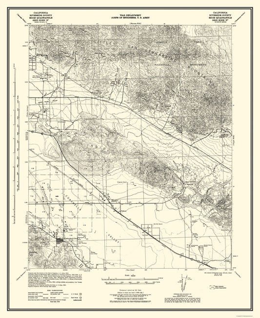 Topographical Map - Edom California Quad Grid F - US Army 1944 - 23 x 28.15 - Vintage Wall Art